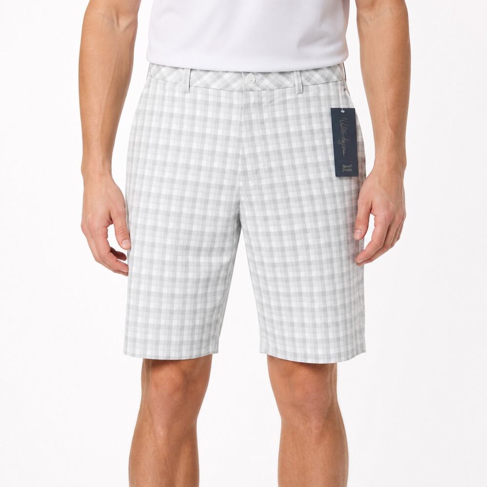 NEW Walter Hagen Shorts Mens 30 Gray Plaid Flat Front Golf Stretch Performance